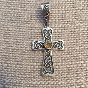 Sterling silver cross pendant with citrine stone